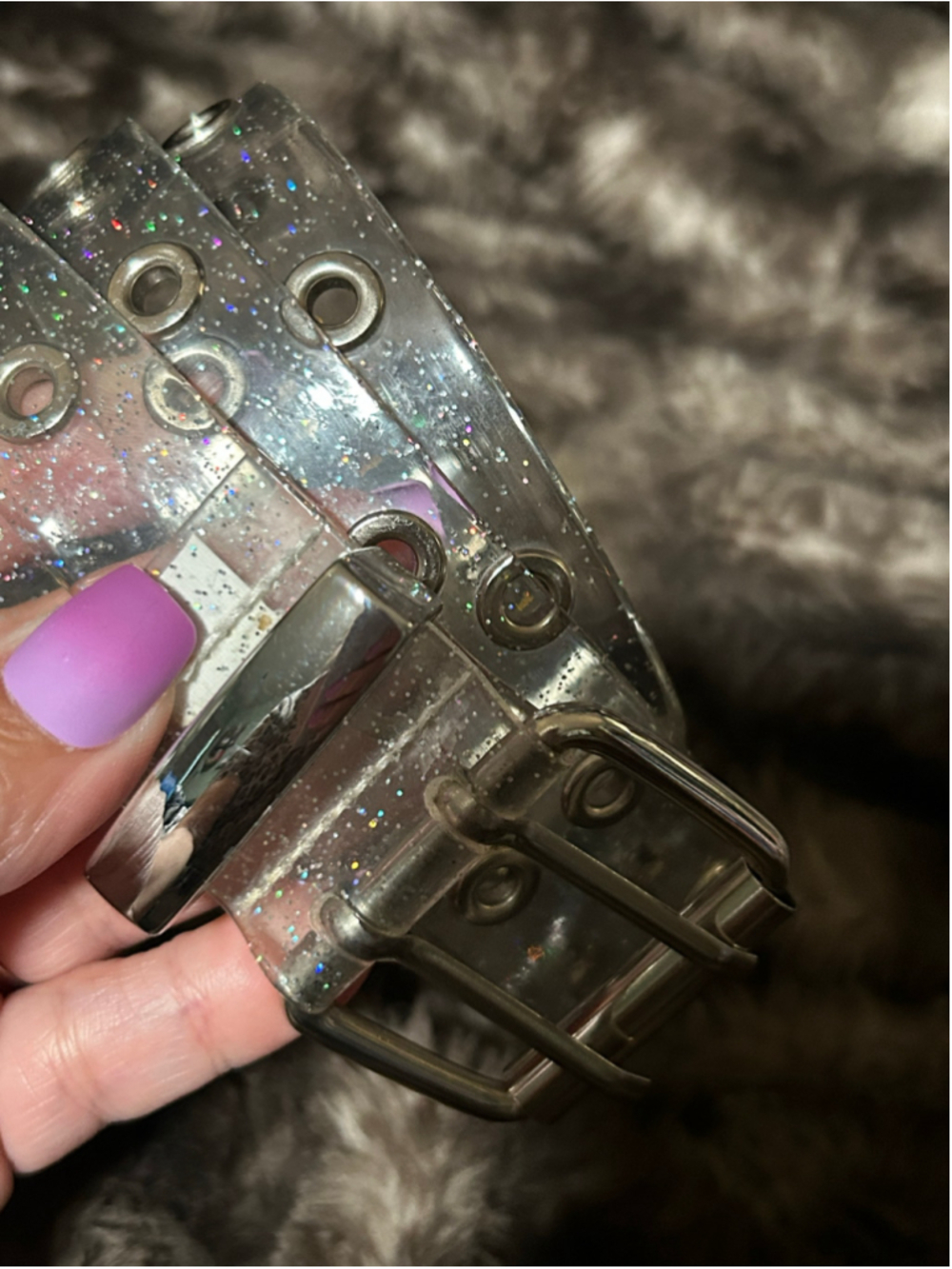 Women's Unbranded Clear Glitter Grommet Belt One Size